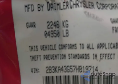 2007 Dodge Charger z USA, uszkodzony, nr VIN 2B3KA43G57H819714
